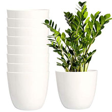Load image into Gallery viewer, Youngever 8 Pack 5.5 Inch Plastic Planters Indoor Flower Plant Pots, Modern Decorative Gardening Pot with Drainage for All House Plants, Flowers, Herbs, Succulents and Hanging Plants (White)