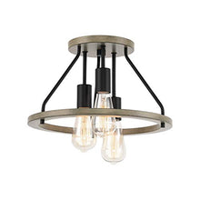 Load image into Gallery viewer, Kira Home Sullivan 14" 3-Light Rustic Farmhouse Flush Mount Ceiling Light, Metal Drum Shade, Smoked Birch Wood Style + Black Finish
