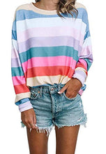 Load image into Gallery viewer, Women Long Sleeve Tops - Oversized Rainbow Striped Tunics Blouses T Shirt Pullover Sweatshirt 8 10