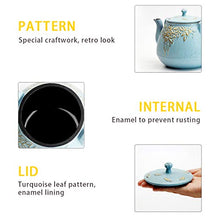 Load image into Gallery viewer, Teapot, TOPTIER Japanese Cast Iron Tea Kettle with Stainless Steel Infuser, Cast Iron Teapot Stovetop Safe, Leaf Design Teapot Coated with Enameled Interior for 32 Ounce (950 ml), Turquoise Blue
