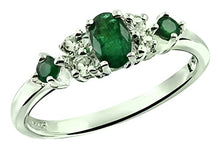 Load image into Gallery viewer, RB Gems Sterling Silver 925 Ring Genuine Gems (Emerald, Pink Tourmaline, Ruby, Sapphire) Rhodium-Plated Finish (10, emerald)