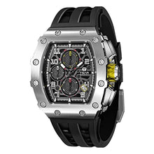 Load image into Gallery viewer, TSAR BOMBA Luxury Mens Watches Square Analog 50M Waterproof Tonneau Chronograph Replica Unique Cool Sport Watch for Men Premium Menās Silver Wrist Watch Quartz Stylish Design with Silicone Strap