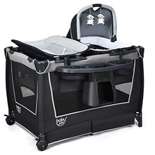 Load image into Gallery viewer, BABY JOY 4 in 1 Portable Baby Playard with Bassinet, Changing Table, Foldable Bassinet Bed & Activity Center, Newborn Napper with Toys & Music, Large Capacity Storage Shelf, Oxford Carry Bag (Grey)