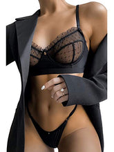 Load image into Gallery viewer, Kaei&Shi Sexy Lingerie for Women,Ruffle 2 Piece Lace Lingerie Set,Underwire Ribbed Bra and Panty Sets Valentine Black Medium