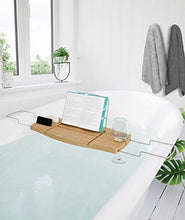 Load image into Gallery viewer, Umbra Aquala Bathtub Tray Extendable, Bamboo Luxury Bath Caddy, 71.1 x 21.6 x 3.8 cm, Natural