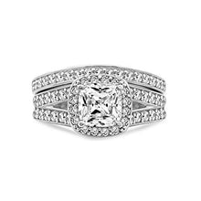 Load image into Gallery viewer, Amazon Collection Sterling Silver Platinum Plated Infinite Elements Cubic Zirconia Cushion Halo Ring, Size 8