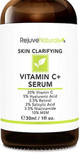 Load image into Gallery viewer, Vitamin C Serum Plus 5% Hyaluronic Acid, 2.5% Retinol, 2% Salicylic Acid, 3.5% Niacinamide, 10% MSM, 20% Vitamin C - Anti Aging Anti Wrinkle Skin Clearing Serum Organic Skin Care for Face and Eyes 1oz