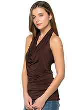 Load image into Gallery viewer, FASHIONOLIC Women's Casual Halter Neck Draped Front Sexy Backless Tank Top (S-3XL) (CLLTJ316) Brown 2X