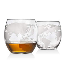 Load image into Gallery viewer, Whiskey Decanter Globe Set with 2 Etched Globe Whisky Glasses - for Liquor, Scotch, Bourbon, Vodka - 850ml