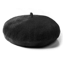 Load image into Gallery viewer, Wool Beret Hat Solid Color French Beret with Skily Scarf and Brooch (Black)