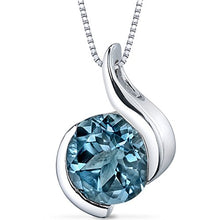 Load image into Gallery viewer, Peora London Blue Topaz Bezel Pendant Necklace Sterling Silver 2.25 Carats