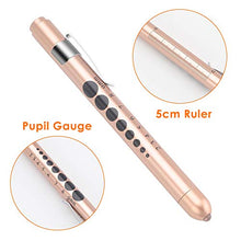 Load image into Gallery viewer, CAVN Pen Light with Pupil Gauge LED Penlight for Nurses Doctors, 2 Pcs Reusable Medical Penlight for Nursing Students Rose Gold and White