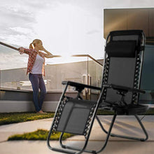 Load image into Gallery viewer, Zero Gravity Chairs Case of (2) Black Lounge Patio Chairs Outdoor Yard Beach with Cup Holders (Black)