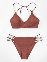 Load image into Gallery viewer, CUPSHE Women's Dark Red Ribbed Strappy Self Tie Low Waist Bikini Set, XS