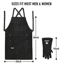 Load image into Gallery viewer, Leather Work Apron with Gloves - 6 Tool Pockets for Men& Women - Welding Apron - Ideal for Woodworking, Blacksmithing, Gardeners, Mechanics, BBQ - Adjustable M to XXXL