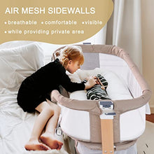 Load image into Gallery viewer, Baby Bassinet Bedside Sleeper with Wheels Storage Basket Canopy 3 Hanging Toys Newborn Cosleeping Cribs for Infant Wooden Crib Adjustable Boy Girl Multi-Functional Bedside Sleeper Toffee