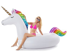 Load image into Gallery viewer, Jasonwell Giant Inflatable Unicorn Pool Float Floatie Ride On with Fast Valves Large Rideable Blow Up Summer Beach Swimming Pool Party Lounge Raft Decorations Toys Kids Adults