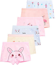 Load image into Gallery viewer, BOOPH Girls Underwear Panties Cotton Kids Boyshort 5-7 Years 6 Pack Rabbit