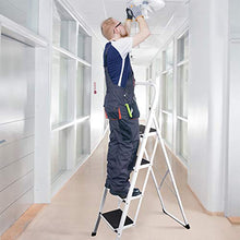 Load image into Gallery viewer, Delxo Folding 4 Step Ladder with Convenient Handgrip Anti-Slip Sturdy and Wide Pedal 300lbs Portable Steel Step Stool White and Black 4-Feet