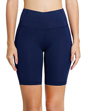 Load image into Gallery viewer, BALEAF Women's 8" High Waist Biker Workout Yoga Running Compression Exercise Shorts Side Pockets Navy Blue Size M