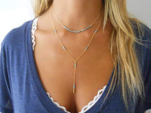 Load image into Gallery viewer, Handmade Gold Bar Necklace With Turquoise Beads