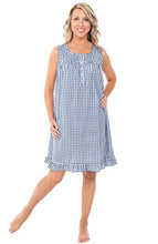 Load image into Gallery viewer, Alexander Del Rossa Womens 100% Cotton Lawn Nightgown, Sleeveless Chemise, X-Small Navy Blue Gingham (A0580V87XS)