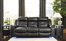 Load image into Gallery viewer, Signature Design by Ashley - Kempten Contemporary Faux Leather Reclining Sofa - Pull-Tab Reclining - Black