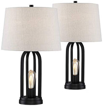 Load image into Gallery viewer, Marcel Modern Industrial Table Lamps Set of 2 with Nightlight LED USB Port Black Linen Shade for Living Room Bedroom - 360 Lighting