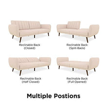 Load image into Gallery viewer, Novogratz Brittany Sofa Futon, Premium Linen Upholstery and Wooden Legs, Pink Linen