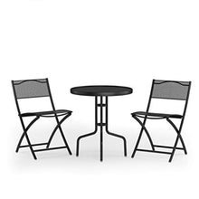 Load image into Gallery viewer, Giantex 3 Pcs Bistro Set Garden Backyard Round Table Folding Chairs, with Rust-Proof Steel Frames & Reinforced Glass Design Outdoor Patio Furniture, Black