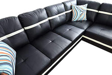 Load image into Gallery viewer, Ainehome Faux Leather 3 Piece Sectional Sofa Couch Set, L-Shaped Modern Sofa with Chaise Storage Ottoman and Pillows for Living Room Furniture, Right Hand Facing Sectional Sofa Set Black & White