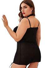 Load image into Gallery viewer, Floerns Women's Plus Size Sexy Lace V Neck Sheer Lingerie Dress with Sockings A Black 4XL