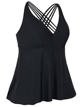 Load image into Gallery viewer, Firpearl Women's Tankini Swimsuits Cross Back Flowy Swim Tops Modest Swimwear US16 Black
