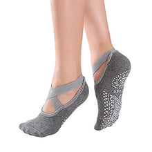 Load image into Gallery viewer, JKLO 3 Pairs Women Bandage Yoga Socks Quick-Dry Damping Pilates Ballet Socks Good Grip for Women Cotton Socks 908 (Color : Style 3 Gray, Size : 5 Pairs One Size)