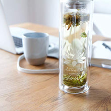 Load image into Gallery viewer, The Lotus Glass Tea Tumbler with Strainer & Infuser Basket for Loose Leaf Tea. Leak-Proof Lid. BPA Free. Double-Walled Glass Travel Tea Cup. 15 ounces