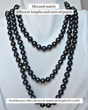 Load image into Gallery viewer, ROUND Black Strand Pearl Necklace Bracelet Stud Earrings 3pc set 18 Inch Princess Length Genuine Cultured Freshwater 7mm 8mm PEARL ROMANCE