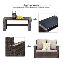 Load image into Gallery viewer, Wisteria Lane 4 Piece Outdoor Patio Furniture Sets, Wicker Conversation Set for Porch Deck, Gray Rattan Sofa Chair with Cushion