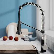 Load image into Gallery viewer, Kraus KPF-1610SFSMB Bolden 18-Inch Commercial Kitchen Faucet with Dual Function Pull-Down Sprayhead in All-Brite Finish, Spot Free Stainless Steel/Matte Black