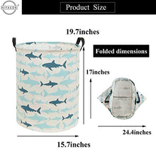 Load image into Gallery viewer, HIYAGON Canvas Storage Basket,Large Laundry Hamper with Handles-Collapsible Storage Bin for Kids Room,Nersury Hamper,Toy Storage 19.7×15.7 (Blue Shark)