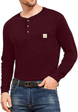 Load image into Gallery viewer, YTD Mens Long Sleeve Henley T-Shirt Fashion Casual Big & Tall Shirts with Pocket Medium Wine Red