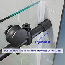Load image into Gallery viewer, SUNNY SHOWER Glass Door Sliding Shower Enclosure with 3/8 in. Clear Glass Stainless Steel Hardware, 60 in. W x 76 in. H, Black Frameless Shower Door