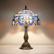 Load image into Gallery viewer, Tiffany Style Lamp Stained Glass Table Lamps Blue Purple Clouldy Lampshade 18 Inch Tall Antique Bookcase Beside Desk Reading Lighting for Living Room Bedroom S558 WERFACTORY