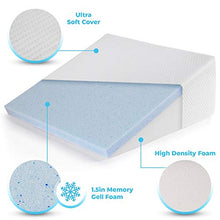 Load image into Gallery viewer, HEALTHEX Bed Wedge Pillow Cooling Memory Foam Top – Elevated Support Cushion for Lower Back Pain, Acid Reflux, Heartburn, Allergies, Snoring – Ultra Soft Removable Cover – 10 inch Wedge