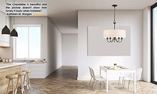 Load image into Gallery viewer, Kira Home Quinn 21" Traditional 5-Light Chandelier + White Linen Drum Shade, Oil-Rubbed Bronze Finish