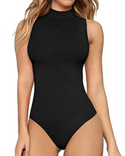 Load image into Gallery viewer, MANGOPOP Women's Mock Turtle Neck Sleeveless Tank Tops Bodysuit (A Sleeveless Black, Medium)