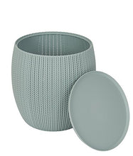 Load image into Gallery viewer, Keter Urban Knit Pouf Ottoman Set of 2 with Storage Table for Patio and Room Décor-Perfect for Balcony, Deck, and Outdoor Seating, Dune/Misty Blue