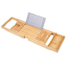 Load image into Gallery viewer, BOSSJOY Luxury Wood Bamboo Bathtub Bath Tub Caddy Tray with Extending Sides Built in Book Tablet Phone Wineglass Holder