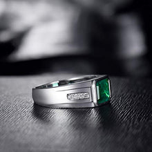 Load image into Gallery viewer, Lanmi 14K White Gold Natural Men's Emerald Ring Sapphire Tanzanite Engagement Wedding Band with Diamonds for Man