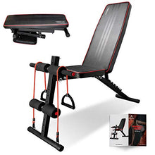 Load image into Gallery viewer, arteesol Weight Bench – Adjustable Weight Bench Workout Bench Exercise Bench with Elastic Strings for Full Body Training (L-C-Black)