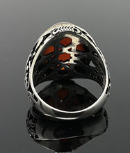 Load image into Gallery viewer, KAR 925K Stamped Sterling Silver Filigree Red Agate (Aqeeq) Men's Ring I1J (10.5)